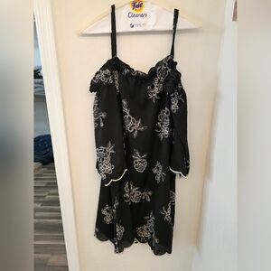 Black Dress with White Floral Embroidery